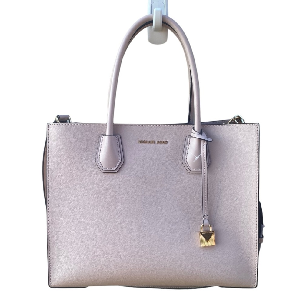 Michael Kors Mercer Large Convertible Pink Saffiano Leather Tote Shoulde…